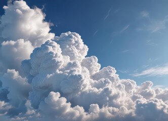 Large, billowing white cloud formation dominates a clear, deep blue sky ,  high,  impressive