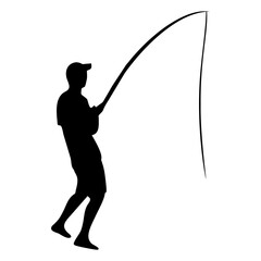 Obraz premium silhouette of a person fishing with a fishing rod