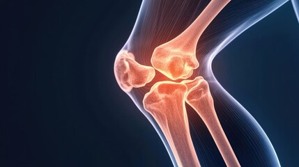 X-ray of knee joint diagnosis and orthopedics concept. Detailed illustration of a human knee joint anatomy.