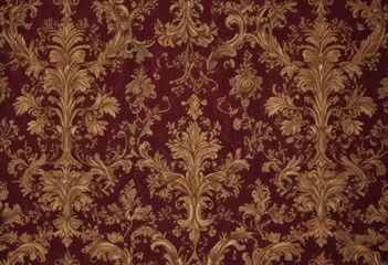 Opulent damask floral wallpaper in deep burgundy and gold  Intricate scrollwork & acanthus leaves , gold, beautiful