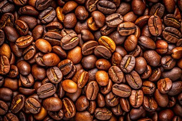 Fototapeta premium Stunning Aerial Coffee Beans, Deep Brown Stacks