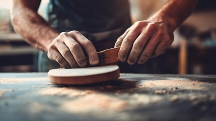 Craftsman Sanding a Wooden Object