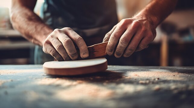 Craftsman Sanding a Wooden Object