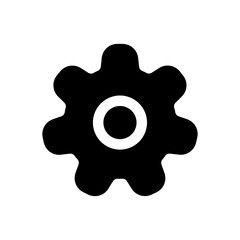 A black and white image of a gear with a white circle in the middle. Concept of precision and order
