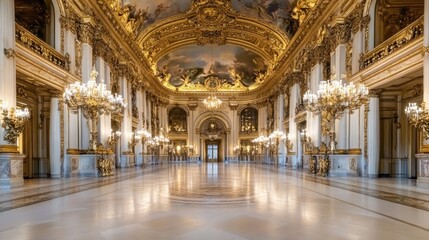 Obraz premium Majestic ornate ballroom with chandeliers and grand architecture