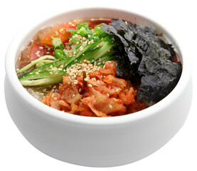 Korean Acorn Jelly Cold Salad with Kimchi and Seaweed