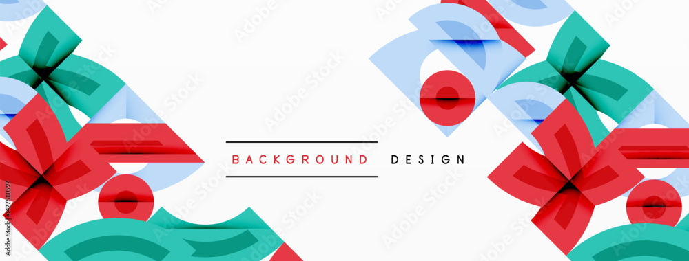 Aufkleber abstract floral pattern. red, teal, light blue shapes overlap creating symmetrical design. white spa