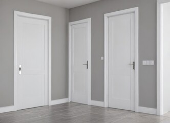 Modern white interior doors, various open/closed positions, isolated ,  wooden,  interior design