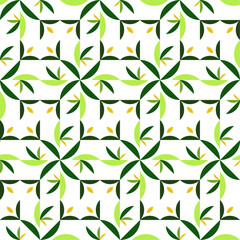 A pattern of green leaves and white background