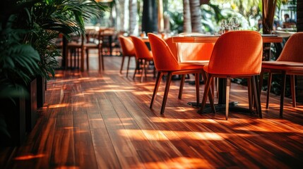 Obraz premium SunDrenched Tropical Restaurant Patio.