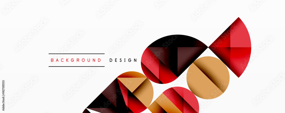Aufkleber Abstract geometric composition. Red, black, gold shapes overlap creating dynamic visual flow. Minimalist design suitable for backgrounds, presentations, branding.