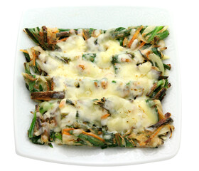 Korean Chive Pancake with Melted Cheese Topping