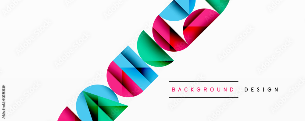 Aufkleber abstract geometric shapes overlap, creating dynamic visual flow. vivid colorsblue, pink, greencontra