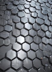Reflective chrome hexagons, abstract metallic texture, glossy, futuristic