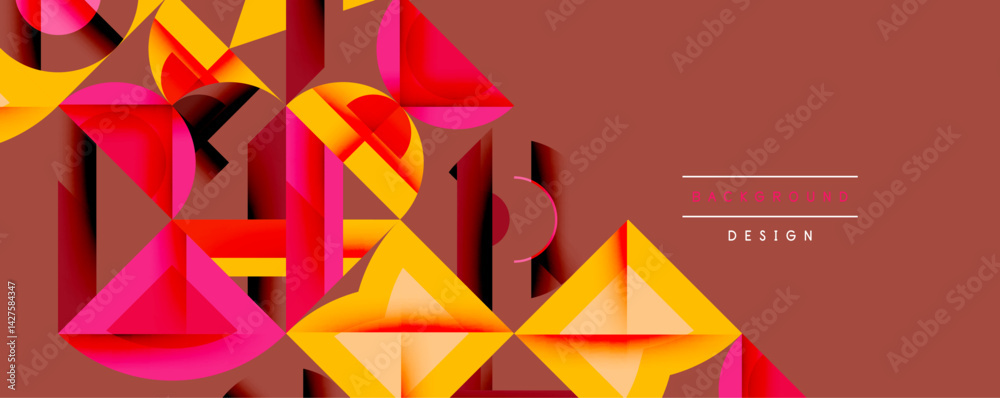 Leinwandbilder Abstract geometric composition. Vivid orange, pink shapes overlap brown backdrop. Modern design elements create dynamic visual texture. Minimalist style, clean lines.
