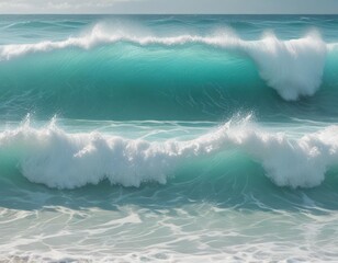 Serene turquoise ocean waves crash, creating white foam , aqua, pure