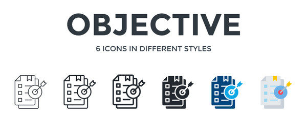 Objective Icon In Different Style Vector Illustration. Designed In Thin Line, Regular Line, Bold Line, Glyph, Color Fill, And Flat Style Can Be Used For Web