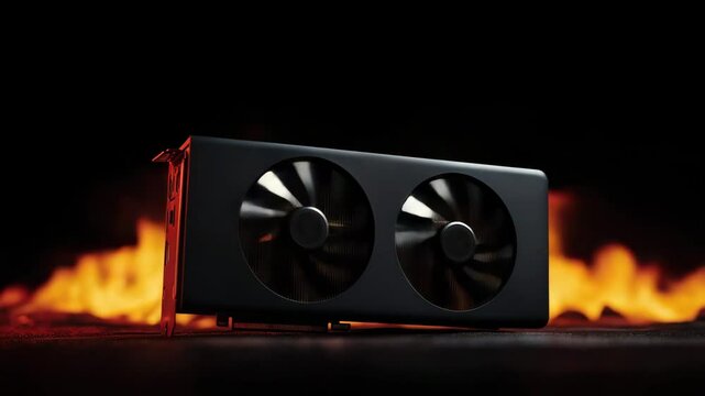 Powerful Graphics Card Cooling System Heat Management Solution, High GPU usage overload concept 4k video