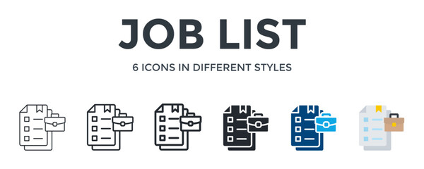 Job List Icon In Different Style Vector Illustration. Designed In Thin Line, Regular Line, Bold Line, Glyph, Color Fill, And Flat Style Can Be Used For Web
