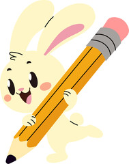 Bunny writing and drawing in the school
