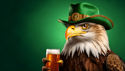 Eagle Holding a Beer With Green Gradient Background Style 01