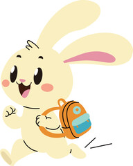 Bunny  runs to school with his schoolbag on his back