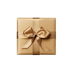 A beautifully wrapped gold gift box with an elegant ribbon and bow.