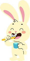 Little bunny gets up and brushes his teeth