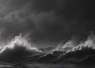 Fototapeta premium Subtle steam over inky black waves, soft focus effect , background, vapor