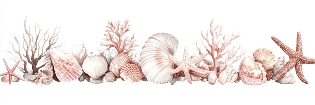 Watercolor Seashell and Coral Border (4)