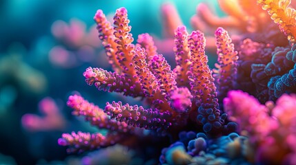 Fototapeta premium Vibrant coral branches in a variety of pink and purple hues.