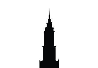 Obraz premium Tower silhouette. This image shows a tall, pointed tower with multiple tiers and spires, resembling a skyscraper or steeple. Vector clipart illustration design.