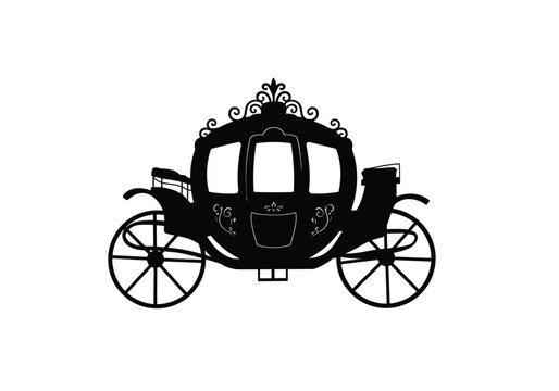 cinderella carriage silhouette. This image shows a detailed and ornate silhouette of a Cinderella carriage, also known as a fairytale coach. Vector clipart illustration design.