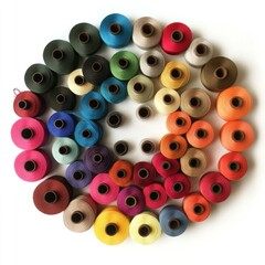 Colorful spools of thread arranged in a circle