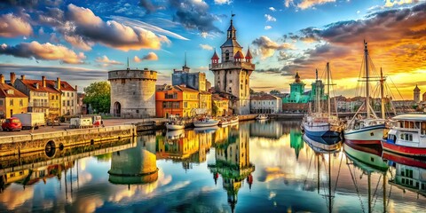 Obraz premium Surreal Shipbuilding, La Rochelle, France, Port City, AI Art, Photorealistic