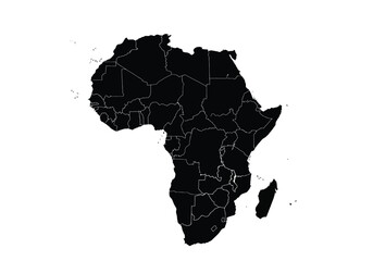 African countries silhouette. This image shows a black silhouette of the African continent with outlined borders separating its nations. Vector clipart illustration design.