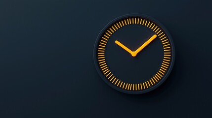 A minimalist black wall clock with yellow accents, showcasing a modern design and clear time display.