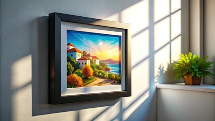 Fototapeta premium Tilt-Shift Black Frame Mockup on White Wall with Window Light
