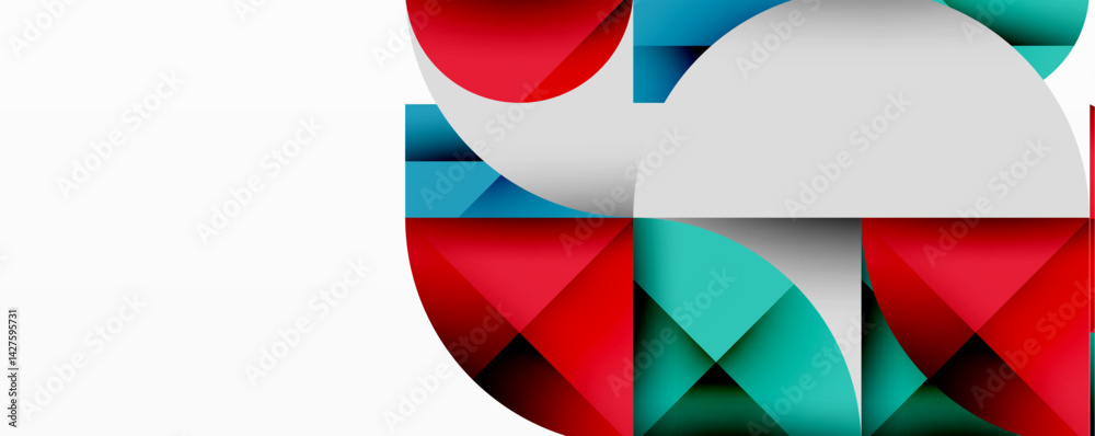 Leinwandbilder Abstract geometric composition. Red, white, turquoise shapes intersect, creating dynamic visual effect. Minimalist design, clean lines, modern aesthetic.