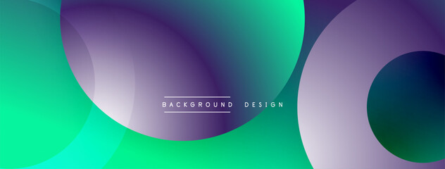 Fototapeta premium Abstract fluid shapes blend vibrant purple, teal hues. Overlapping circles create dynamic composition. Modern background design suitable for digital projects, presentations.