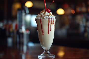 Pina Colada Milkshake with Whipped Cream and Cherry on Top