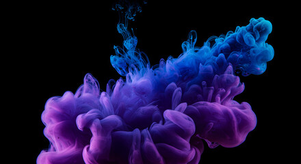 Obraz premium Abstract Motion Of Purple And Blue Ink Cloud On Black Backdrop