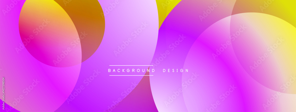 Poster abstract background features overlapping circles, vibrant gradients. colors include purple, yellow, 