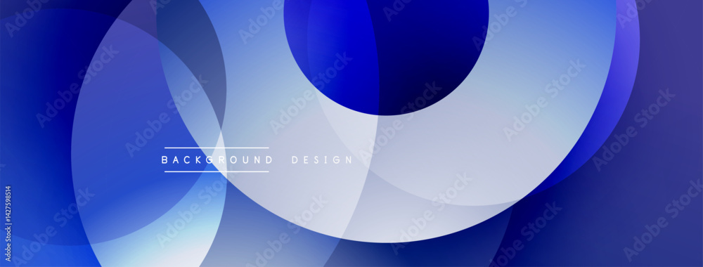 Poster Abstract blue design features overlapping circles. Gradient shades create depth, modern aesthetic. Minimalist composition suitable for backgrounds, presentations. Smooth transitions, calming visual ex