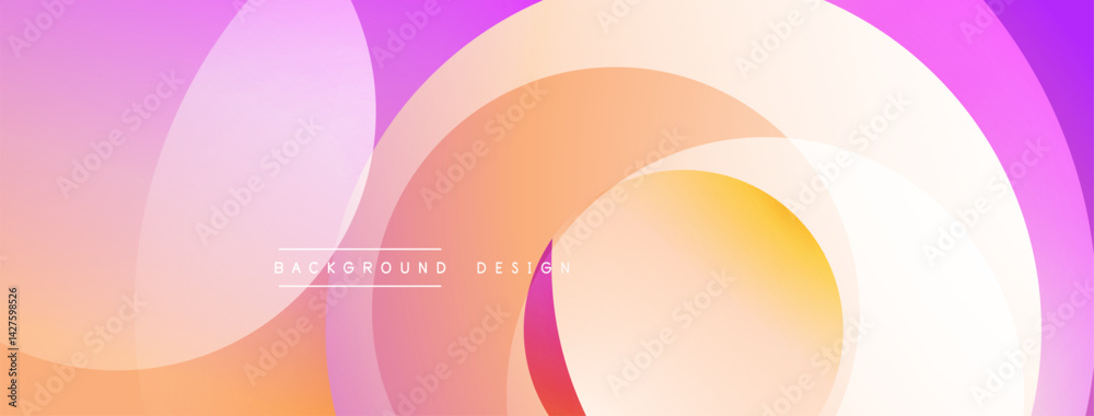 Poster Abstract background features overlapping circles, gradients shifting from purple to orange. Soft, flowing shapes create dynamic visual effect. Modern design element.