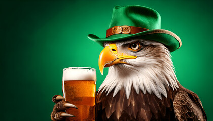 Eagle Holding a Beer With Green Gradient Background Style 02