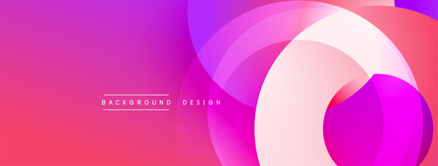 Abstract vibrant background. Overlapping circles create dynamic composition using pink, purple hues. Modern design suitable for digital projects, presentations.