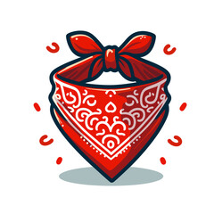 Red bandana with white pattern folded in triangle shape. Ideal for fashion accessories, western style elements, and outdoor adventure gear.