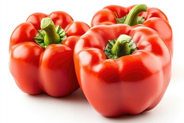 Two Ripe Red Bell Peppers Displayed on a Clean White Background
