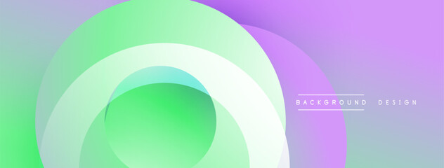 Obraz premium Abstract background features layered circular shapes. Colors transition from green, turquoise to purple creating soft gradients. Minimalist design suitable for digital projects.